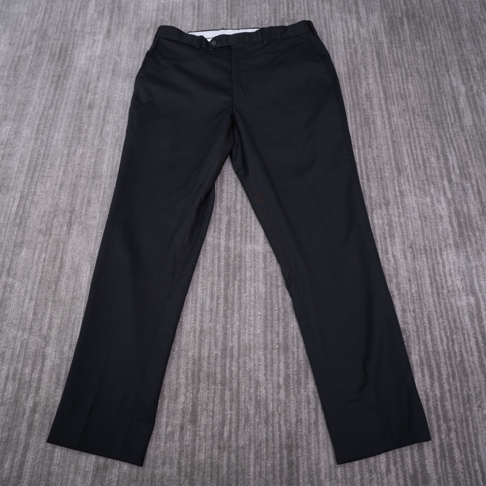 JWN Mens Black Dress Pants Made in Italy Flat Front Trousers 33x29